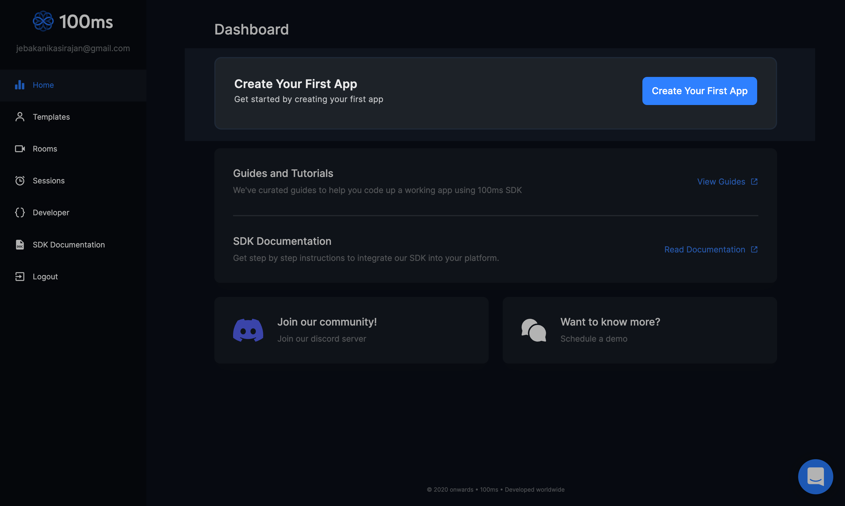 Signup for 100ms account
